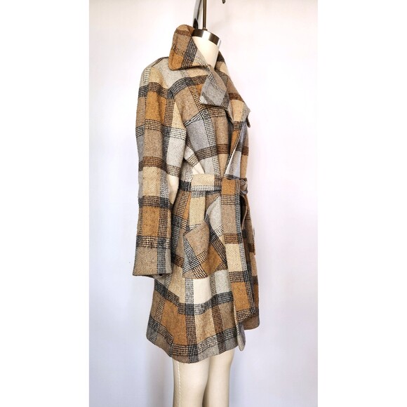 70s Plaid Coat jacket with Pointed Collar and Pockets - Blanket Coat Belted XS S - Picture 5 of 10